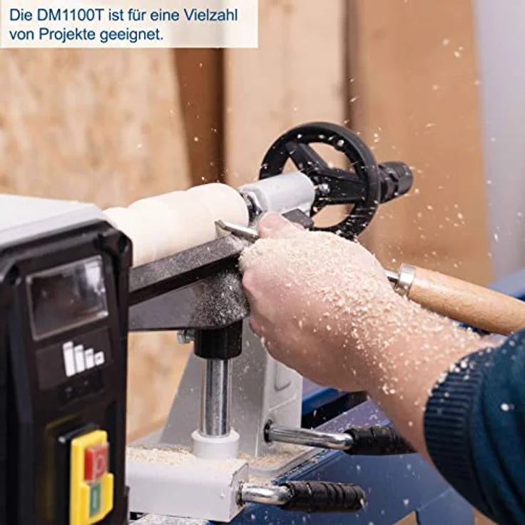 Scheppach DM1100T Drechselbank Drechselmaschine Drehbank | 4 Geschwindigkeiten | 400W | Werkstücke bis 1000mm Länge/Ø 350mm | M18-Gewinde inkl. 4-Zack-Körnerspitze, Planscheibe & zwei Drechseleisen – Bild 2