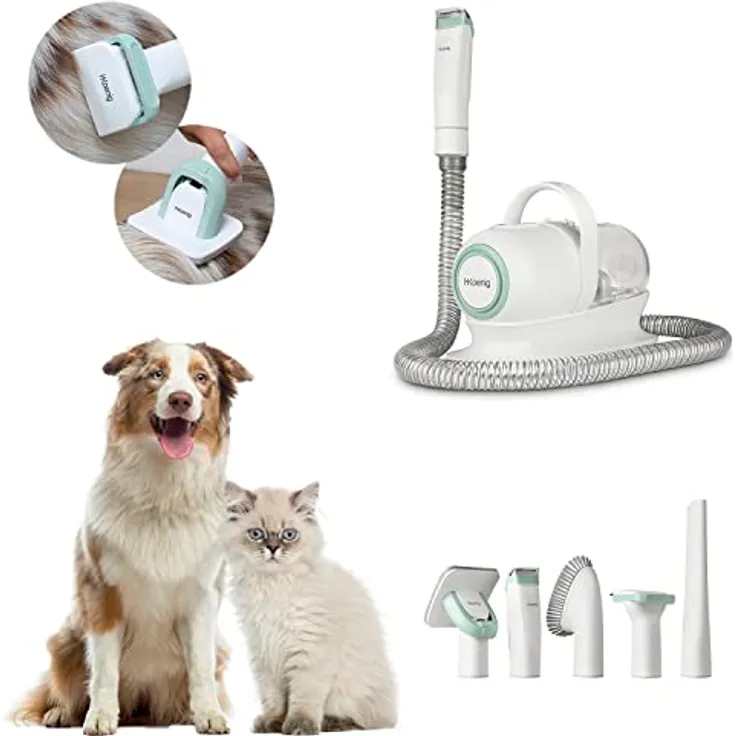 H.Koenig PAW400 Staubsauger, Haarschneidemaschine für Haustiere, für Hunde und Katzen, Staubsauger, Mähen und Bürste, 9 Zubehörteile, Abnehmbarer Behälter, 1 l, 3 Sauggeschwindigkeiten