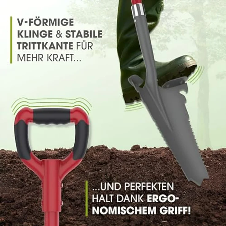 EASYmaxx Wurzelspaten mit Säge, 114 cm, ergonomische Stahlklinge und Trittkanten für effektive Gartenarbeit – Bild 2