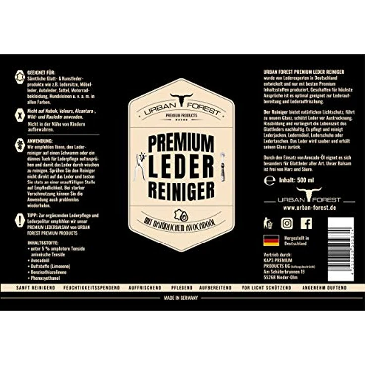 URBAN FOREST Premium Lederreiniger, 500ml, mit Avocado-Öl für Glattleder – Bild 6