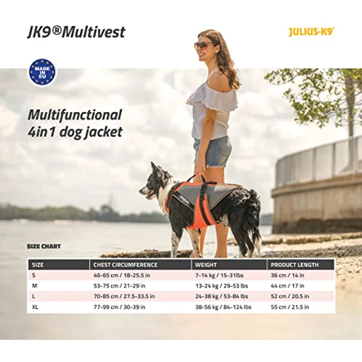 JULIUS K-9 Multivest, Größe: S, UV Orange, vielseitiges Hundegeschirr mit Schwimmeinlagen – Bild 5
