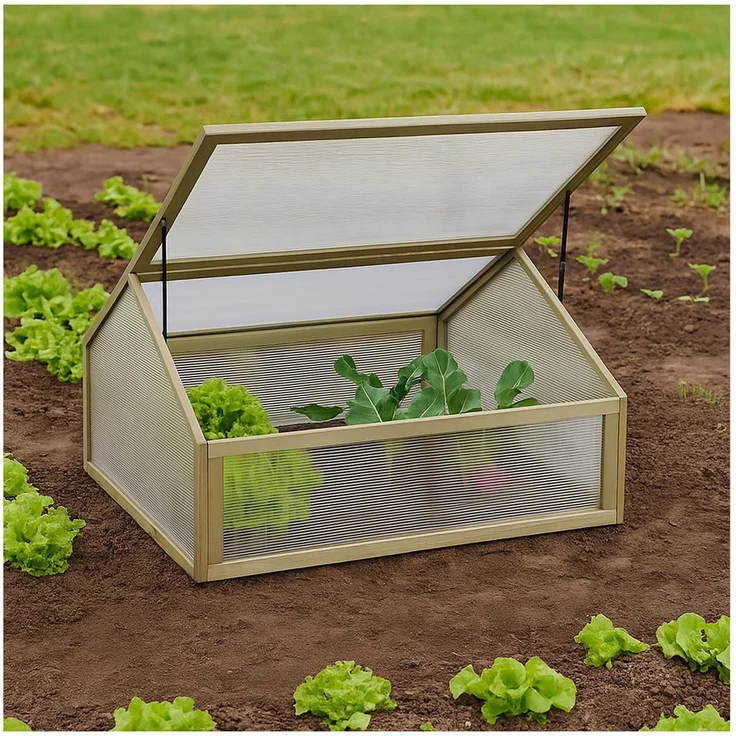 HTI-Living Frühbeet aus Holz und Polycarbonat, 89 x 58 x 79 cm, aufklappbare Deckel für optimale Belüftung, ideal für Gemüse und Kräuter