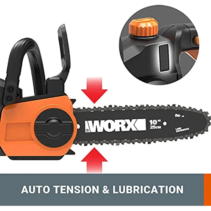 WORX 20V Akku Kettensäge WG322E.1 PowerShare 25 cm Schnittlänge und automatischer Kettenspannung 2,0Ah – Bild 3