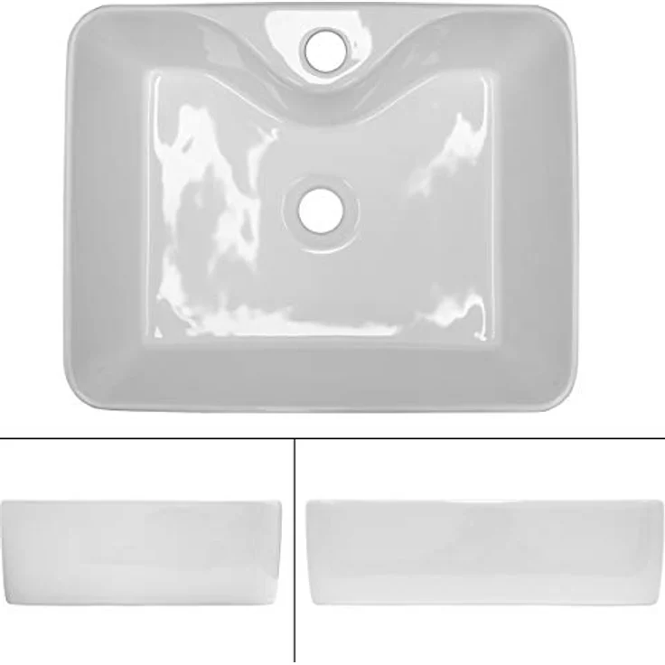 ECD Germany Design Waschbecken Waschtisch 480 x 380 x 140 mm inkl. Ablaufgarnitur für Waschbecken ohne Überlauf - Keramik Weiß Aufsatzbecken Aufsatzwaschbecken Waschschale Aufsatzwaschtisch Spülbecken – Bild 2