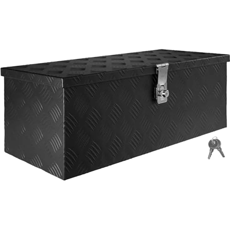 Trucky Deichselbox D050, schwarze Aluminium Werkzeugkiste mit abschließbarem Deckel, 68 x 31 x 25 cm, wasserdicht und robust – Bild 1