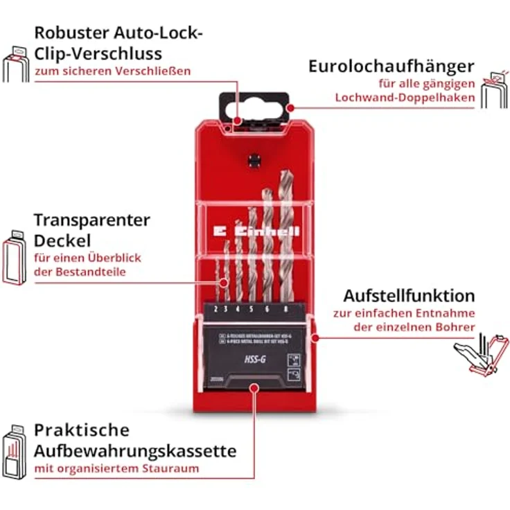 Einhell HSS-G Metallbohrer-Set, 6-teilig, mit 135° Split Point Spitze, Aufbewahrungskassette, 2-8 mm – Bild 3