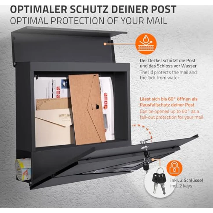 ML-DESIGN Standbriefkasten mit Zeitungsfach, Edelstahl Silber, inkl. Standfuß 120cm, wetterfest und rostfrei – Bild 4