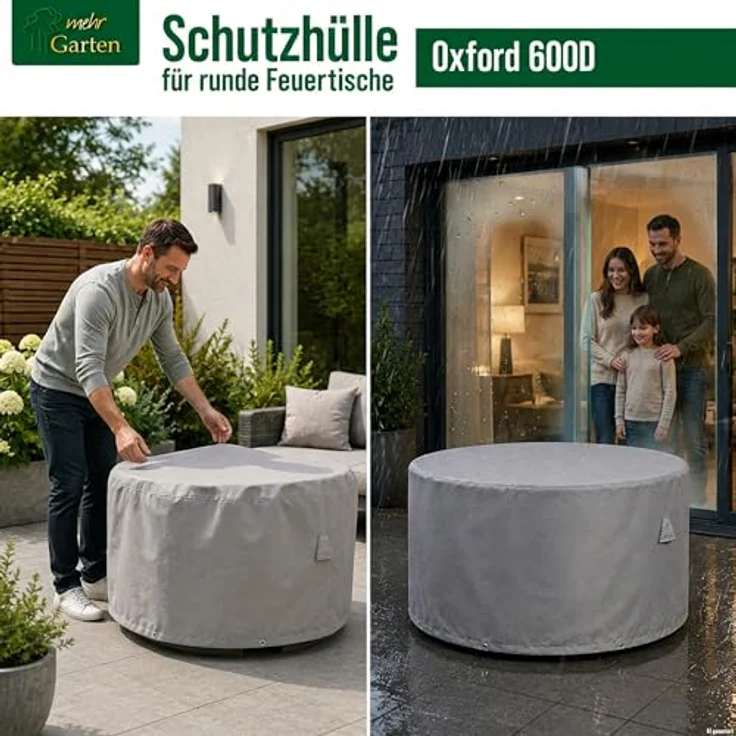 Mehr Garten Feuertisch Abdeckung rund, 103 x 55 cm, wasserfestes 600D Oxford Material, UV-beständig und winterfest – Bild 2