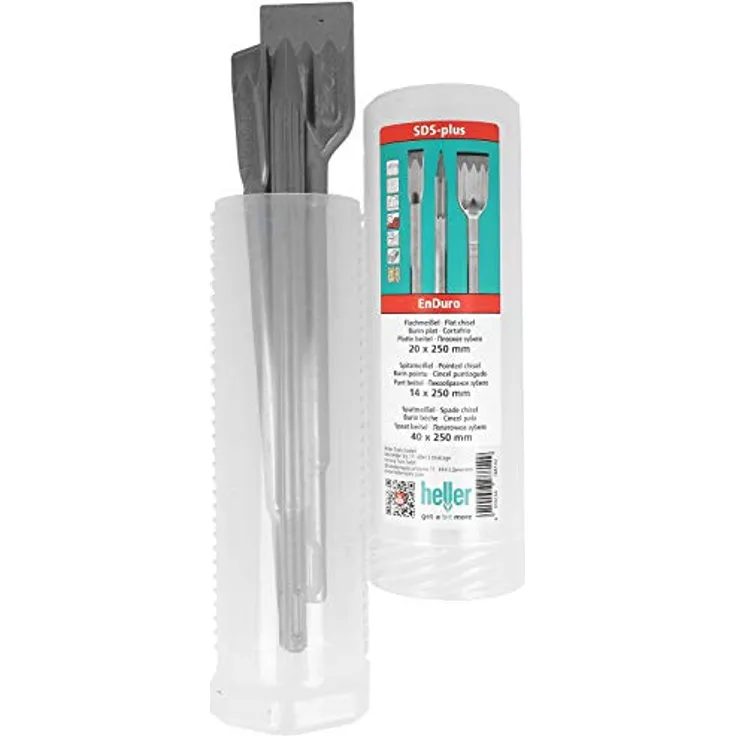Heller Tools 1218 Enduro Meißel SDS-plus, selbstschärfend, Set 3-teilig., Spitz-, Flach- und Spatmeißel, 250 mm, sds plus meißel, sds plus meißel set, sds meißel set, flachmeißel, beton, stein
