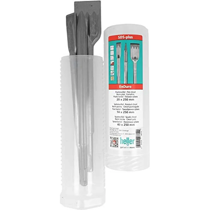 Heller Tools 1218 Enduro Meißel SDS-plus, selbstschärfend, Set 3-teilig., Spitz-, Flach- und Spatmeißel, 250 mm, sds plus meißel, sds plus meißel set, sds meißel set, flachmeißel, beton, stein – Bild 1