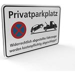 Betriebsausstattung24® Halteverbotsschild Privatparkplatz - Widerrechtlich abgestellte Fahrzeuge werden kostenpflichtig abgeschleppt! | Querformat 30,0 x 20,0 cm | 2mm | Aluminium Verbundplatte | Weiß
