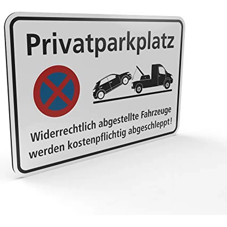 Betriebsausstattung24® Halteverbotsschild Privatparkplatz - Widerrechtlich abgestellte Fahrzeuge werden kostenpflichtig abgeschleppt! | Querformat 30,0 x 20,0 cm | 2mm | Aluminium Verbundplatte | Weiß – Bild 1