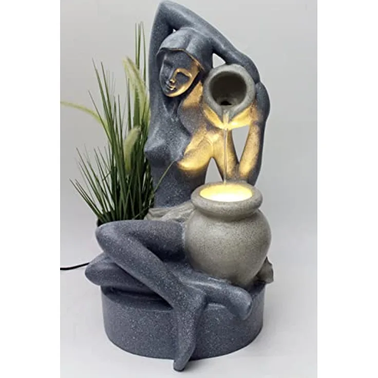 Gartenbrunnen mit LED Beleuchtung BK861 60 cm Springbrunnen Granit-Optik Zimmerbrunnen Wasserspiel Terrassenbrunnen Gartendekoration