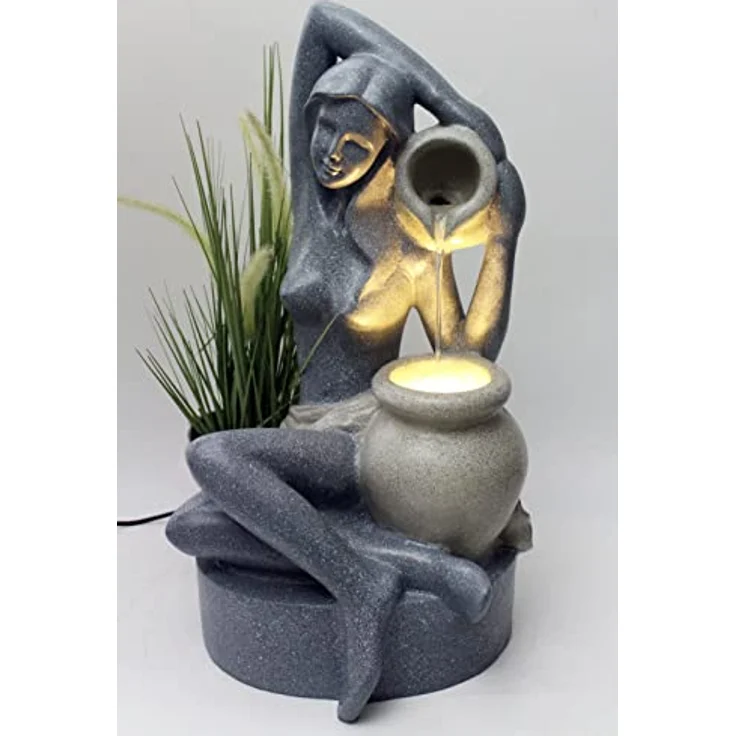 Gartenbrunnen mit LED Beleuchtung BK861 60 cm Springbrunnen Granit-Optik Zimmerbrunnen Wasserspiel Terrassenbrunnen Gartendekoration – Bild 1