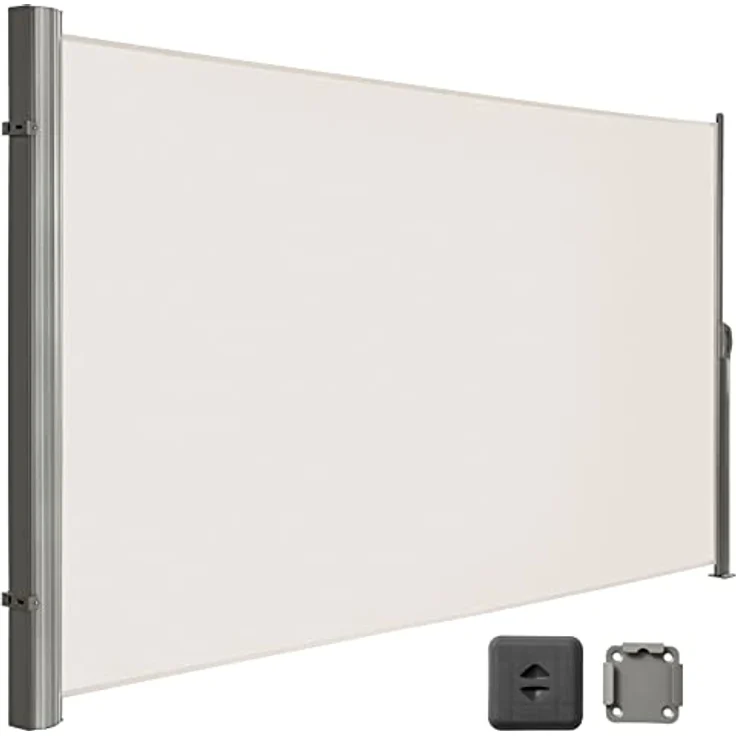 LARMNEE Alu-Seitenmarkise 180 x 400 cm, ausziehbar, blickdicht, wasserdicht, Sonnenschutz für Balkon, Terrasse, Garten, Beige EBE184BP02 – Bild 1