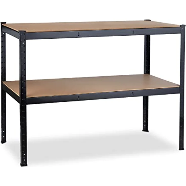 Relaxdays Werkbank 2 Ebenen, höhenverstellbar, Werktisch aus Stahl und MDF, schwarz, HBT 90x120x60 cm – Bild 4