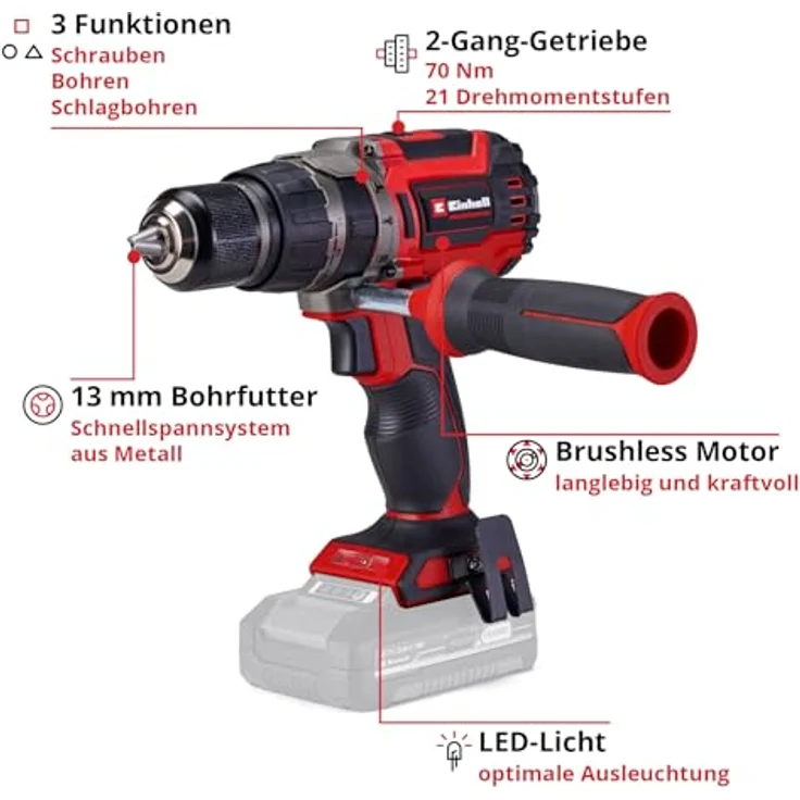 Einhell Professional Akku-Schlagbohrschrauber TP-CD 18/70 Li-i BL, Brushless, 2-Gang, 70 Nm, 13 mm Schnellspannbohrfutter, Schlagbohrfunktion, Solo Power X-Change – Bild 3