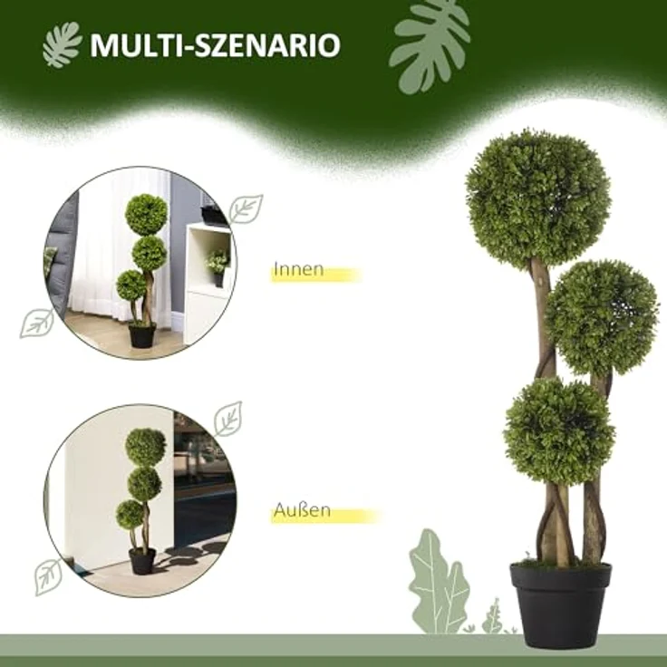 HOMCOM Künstliche Pflanze, Kunstpflanze, 90 cm Buchsbaum im Blumentopf, Kunstbaum mit UV-Schutz, Hellgrün – Bild 4