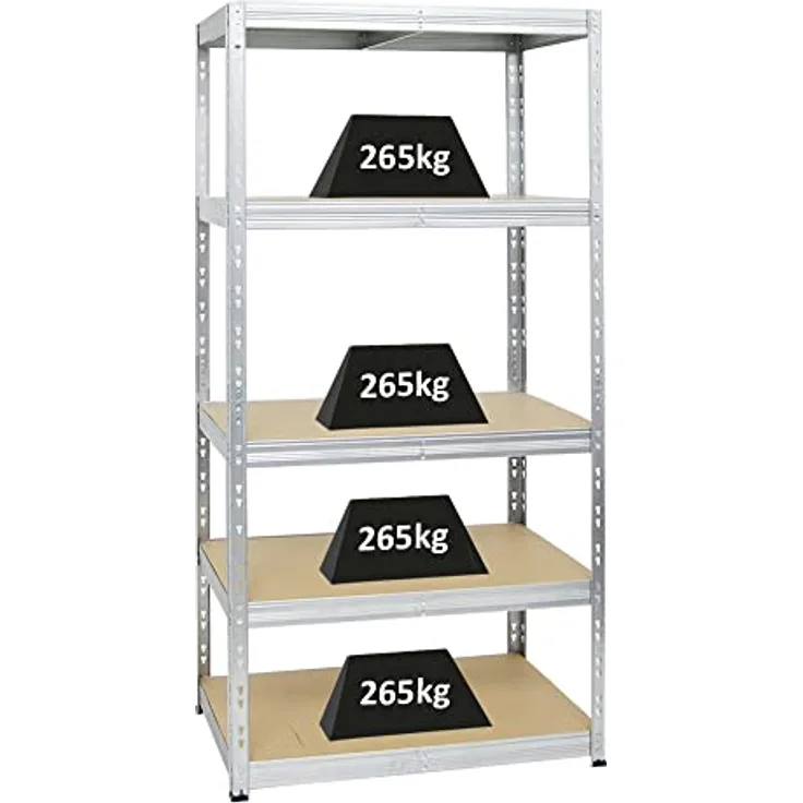 Proregal Schwerlastregal Tiger, 5 Böden, 265 kg Traglast pro Boden, verzinkt, HxBxT 180x90x60 cm