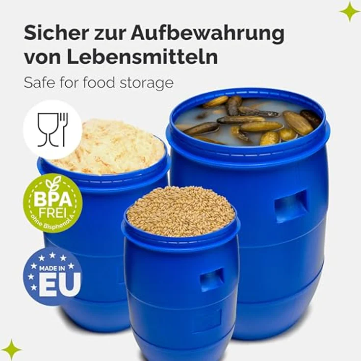 Garronda GD-0078 Regentonne 220 Liter Weithalsfass aus HDPE, weiß, mit Deckel, BPA-frei, ideal für Regenwasser, Futter und Lebensmittel – Bild 5