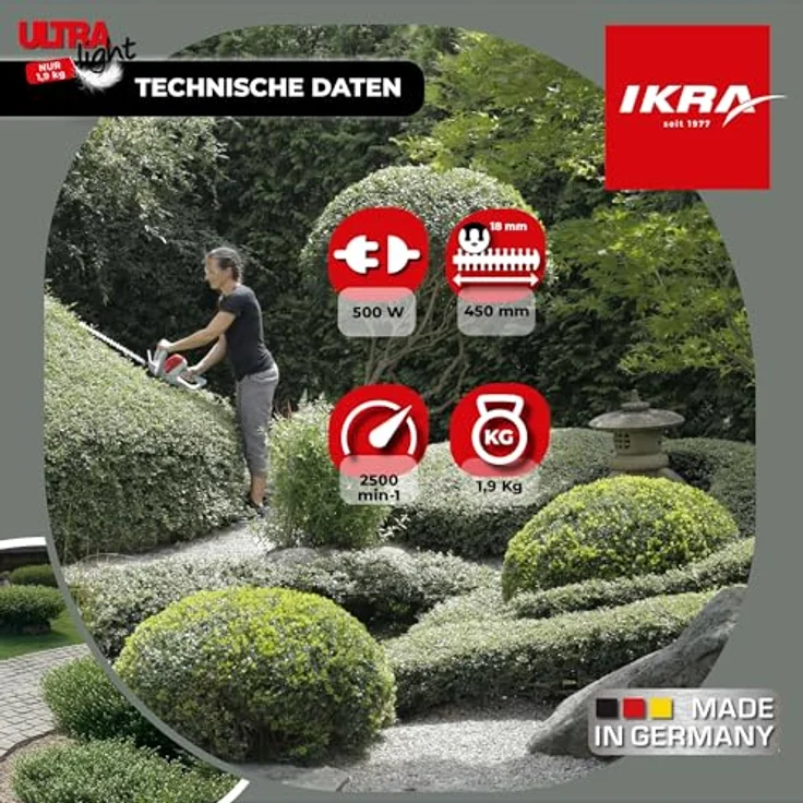 IKRA Elektro-Heckenschere FHS 1545, 450 W, 45 cm Schnittlänge, 18 mm Schnittstärke, ultraleicht mit 1,9 kg, inkl. Pflegespray – Bild 7