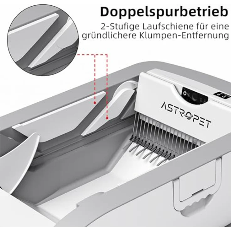 AstroPet offene selbstreinigende Katzentoilette, APP Steuerung, Infrarot-Sensorschutz, Katzenklo mit großem Fassungsvermögen XXXL für mehrere Katzen (Grau) – Bild 3