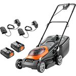Flymo UltraStore 380R Li Akku-Rasenmäher-Set, 36 V, 38 cm Schnittbreite, geschlossener Kantenschneiden, hintere Rolle, 45 l, Comfort Grip, Power 4 All Battery Alliance, 970538901, orange und grau