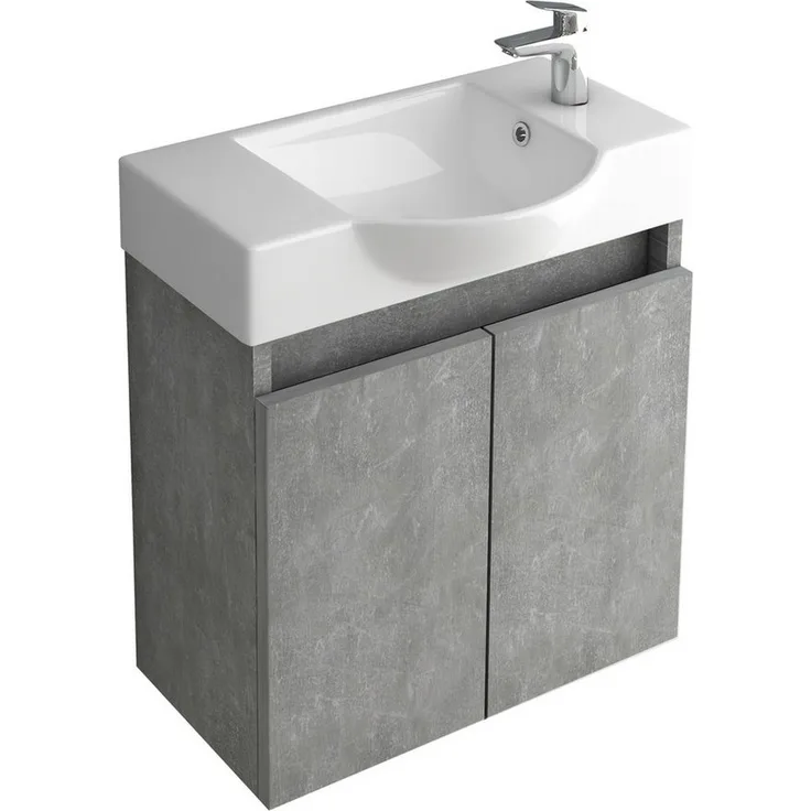 Alpenberger Handwaschbecken & Badmöbel Set Grau - 2-türiger Badschrank mit Soft-Close, Vormontierter Waschtisch, Keramikbecken mit Überlauf - Preisvergleich