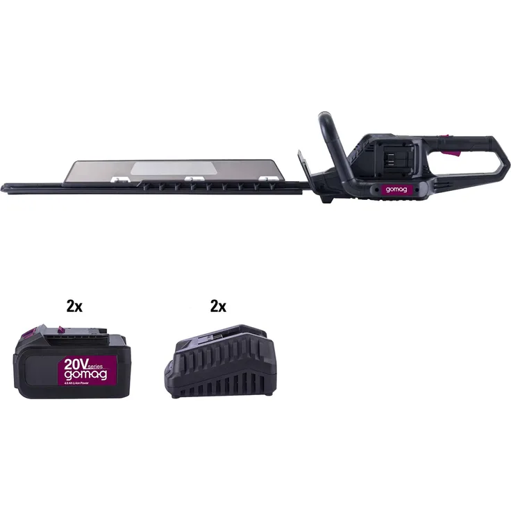 Scheppach Gomag Akku Heckenschere GO-HES720BL, 20V Brushless, 65cm Schnittlänge, max. 30mm Astdurchmesser, inkl. 2x 4,0 Ah Akkus & 2 Lader