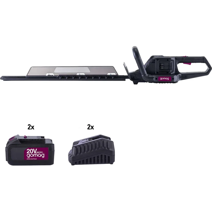 Scheppach Gomag Akku Heckenschere GO-HES720BL, 20V Brushless, 65cm Schnittlänge, max. 30mm Astdurchmesser, inkl. 2x 4,0 Ah Akkus & 2 Lader