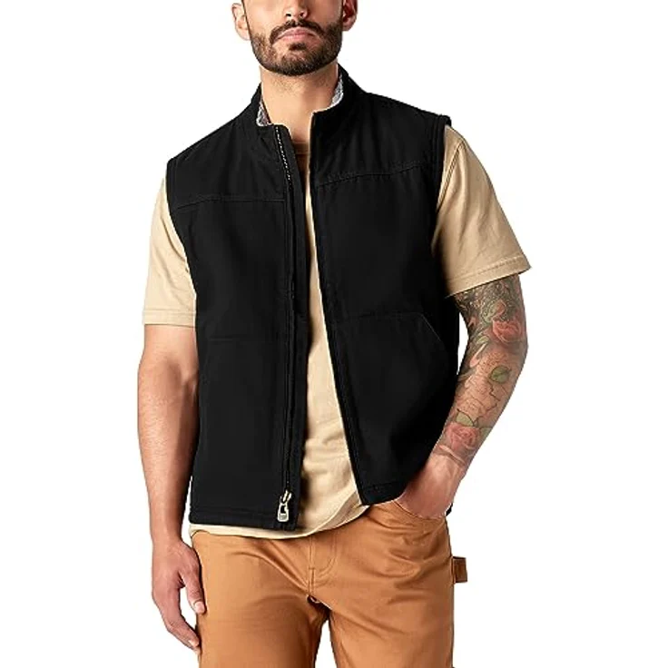 Dickies SHERPA LINED DUCK VEST, ärmellose Arbeitsjacke aus strapazierfähigem Duck-Canvas mit V-Ausschnitt und zwei Vordertaschen, schwarz – Bild 1