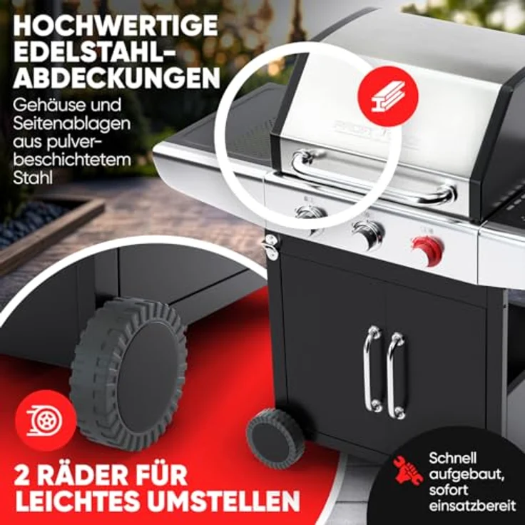 ProfiCook® Gasgrill PC GG 1310, 3-Brenner Gasgrill für Temperaturen bis zu 400°C mit gusseisernen Grillrosten, Temperaturanzeige und Flaschenöffner – Bild 4