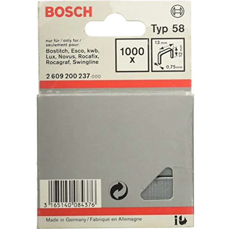 Bosch Accessories 2609200237 Feindrahtklammern Typ 58, 1000 Stück, Maße 12mm x 13mm, schmaler Rücken für unauffällige Befestigungen – Bild 1