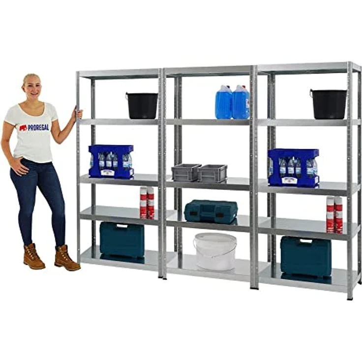 PROREGAL Mega Deal 3er-Sparset Metallregal Steel Eagle 180x80x40cm Fachlast 130kg Verzinkt Schwerlastregal, Küchenregal, Kellerregal, Steckregal, Garagenregal, Lagerregal - PROREGAL Steel Eagle 180x80x40cm, Fachlast 130kg, Verzinkt – Bild 3