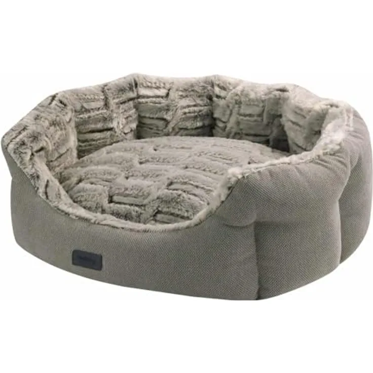 Nobby Komfort Bett oval CACHO, kuschelig weich mit Wendekissen und Anti-Rutsch-Beschichtung, Hellbraun 55 x 50 x 21 cm