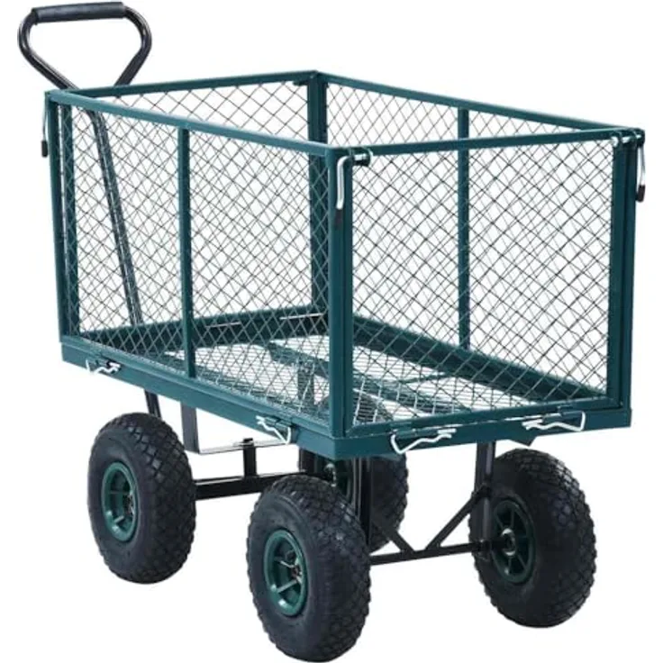 vidaXL Handwagen Gartenwagen Transportwagen mit 350 kg Tragkraft, grün, Stahlkonstruktion, große Schwerlastreifen