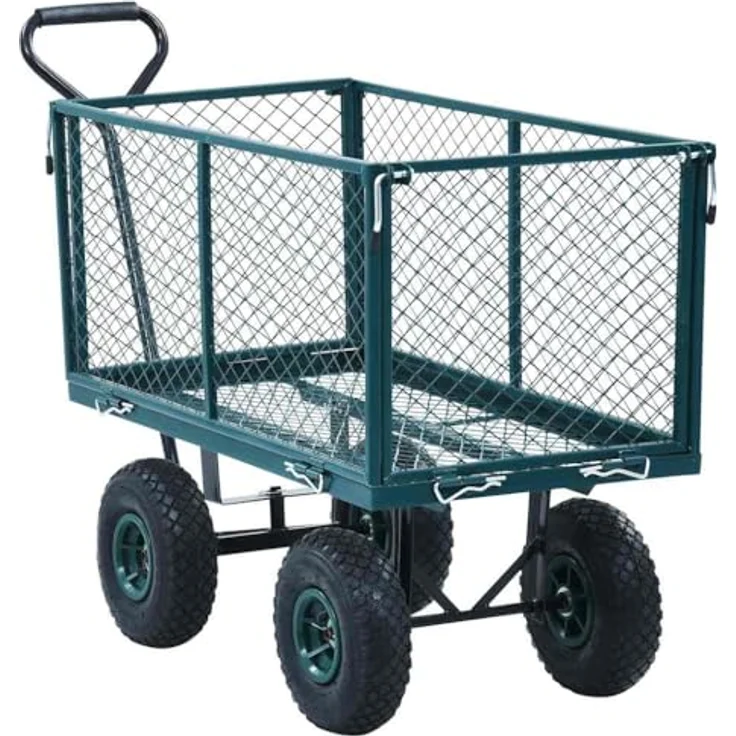 vidaXL Handwagen Gartenwagen Transportwagen mit 350 kg Tragkraft, grün, Stahlkonstruktion, große Schwerlastreifen – Bild 1
