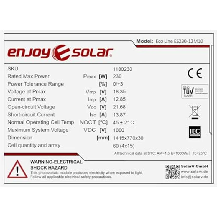 enjoy solar HPBC Mono Solarpanel FULL BLACK 100W-230W 12V, monokristallin, bis zu 26 % Wirkungsgrad, 100 % aktive Zellfläche – Bild 9