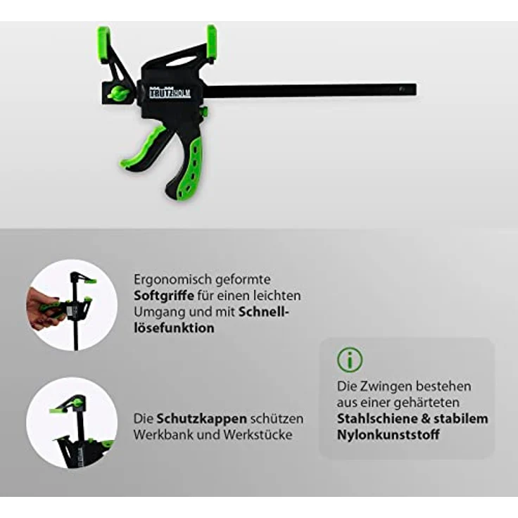 TrutzHolm 10er Set kleine Einhandzwingen mit Soft-Grip-Griffen 35x105 mm – Bild 4