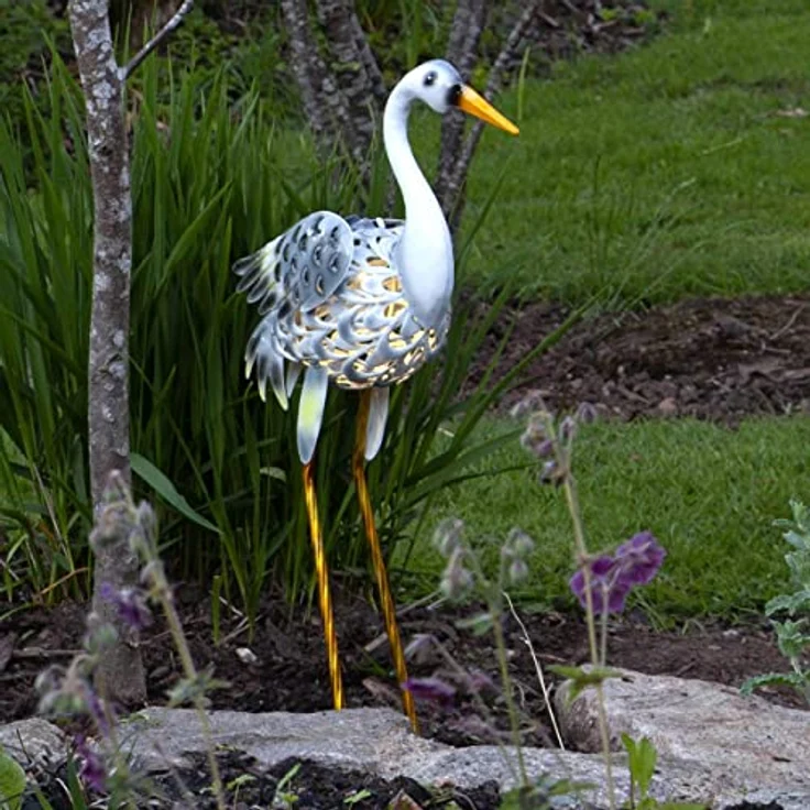 Star Trading LED-Solar-Figur HERON, warmweiß, Gartenfigur Fischreiher mit Dämmerungssensor, Höhe ca. 55cm – Bild 3