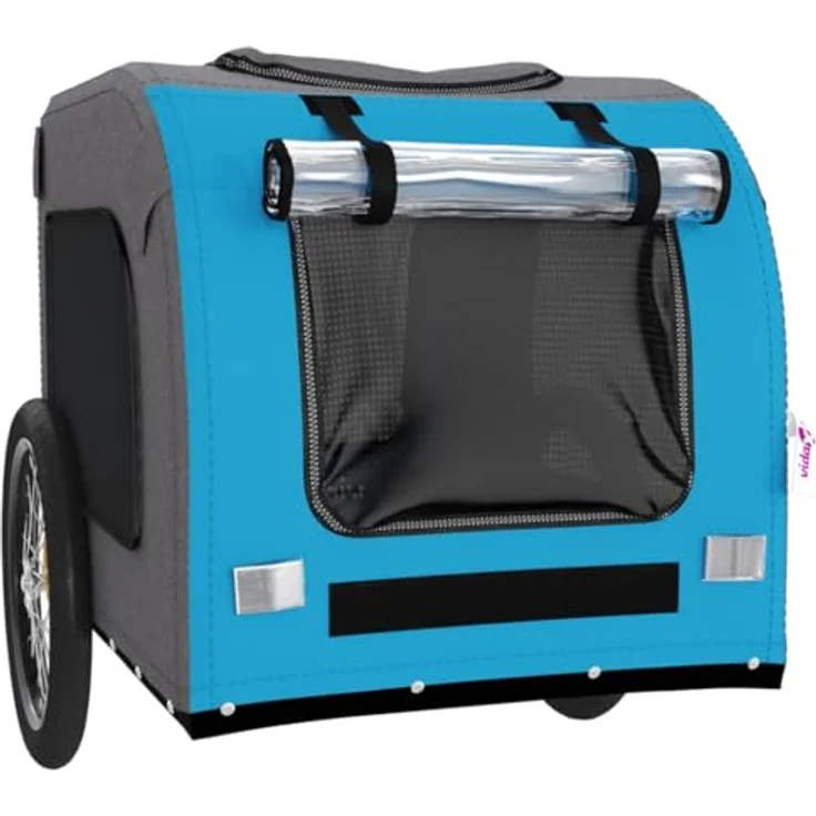 vidaXL Hunde-Transportbox Fahrradanhänger Blau und Grau Oxford-Gewebe Eisen, 45 kg Tragfähigkeit – Bild 5