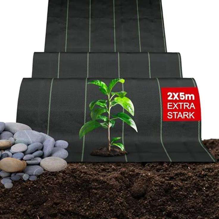 Foxx Unkrautvlies [EXTRA STARK] 2x5 m, reißfestes & wasserdurchlässiges Gartenvlies mit effektiver Unkrautbarriere für Pflanzen & Hochbeete
