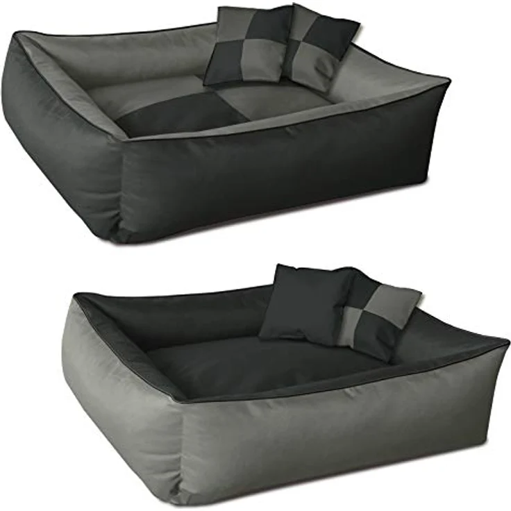 BedDog Hundebett 2in1 MAXQ, Hundekissen mit abziehbaren waschbaren Bezug, Hundekorb, Hundesofa, für kleine Hunde, M, grau-anthrazit – Bild 1