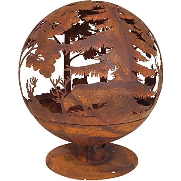 Esschert Design Elchmotiv Feuerball 58 x 58 x 66 cm, aus Metall, gelasert, in Rost-Optik, mit Standfuß