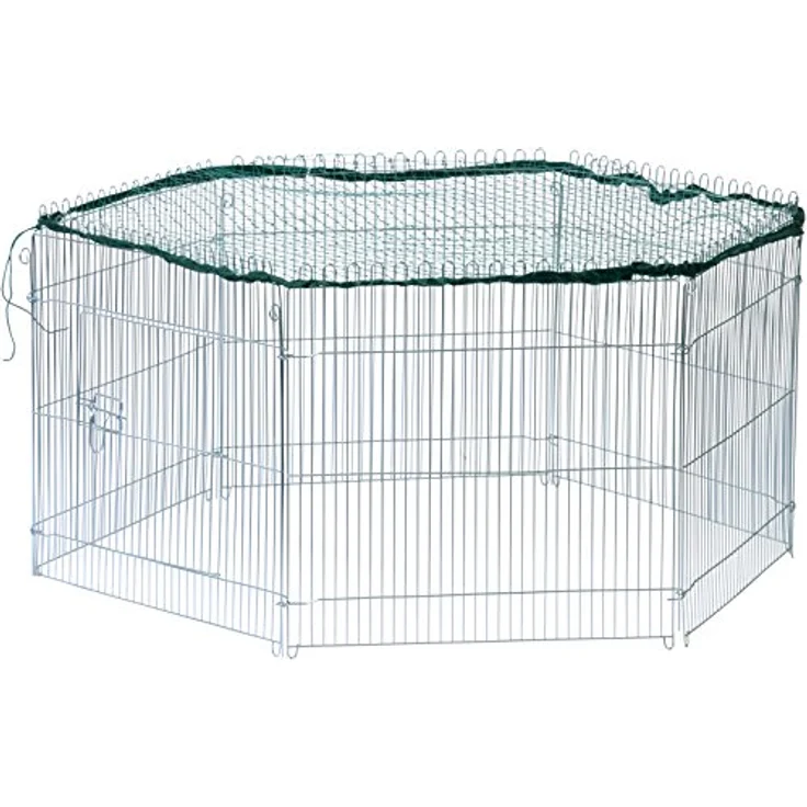 dobar® 80614 Freilaufgehege 6-eckig verzinkt aus Metall mit Nylon Netz - Kaninchengehege für Jungtiere für draußen - Nagergehege wetterfest 123 x 106 x 60 cm - Silber – Bild 1