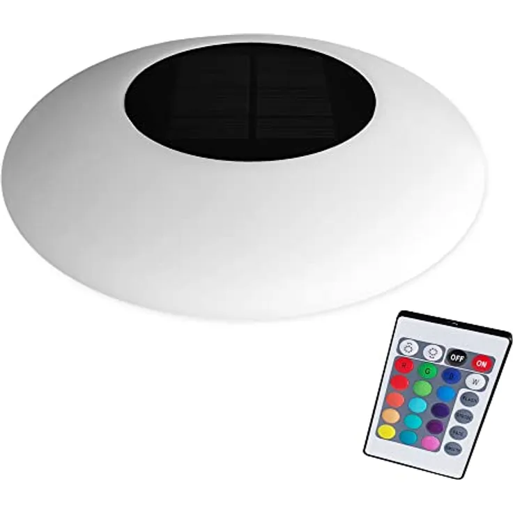 @tec LED Solar Schwimmleuchte ⌀25cm, wasserdichte Teich- / Pool-Beleuchtung mit Fernbedienung, Farbwechsel und Dämmerungssensor