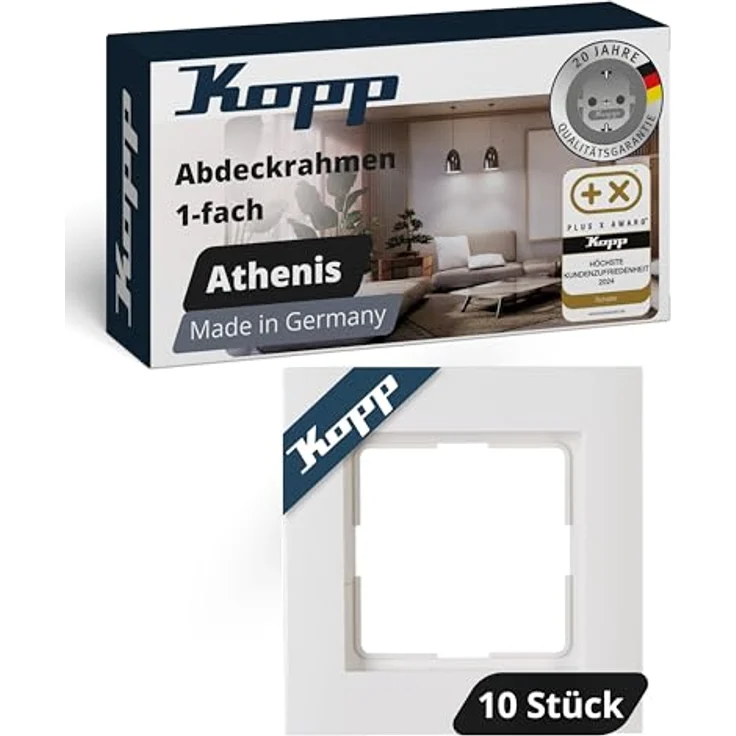 Kopp Abdeckrahmen Athenis, reinweiß, 1-fach, Profi-Pack mit 10 Stück, IP20 Schutzart für Innenbereich – Bild 1