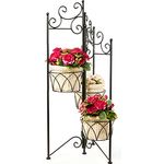 Spetebo Metall Blumenregal schwarz klappbar - 75 x 35 cm - Pflanzenständer mit 3 Etagen - Blumen Pflanzen Hocker Ständer Treppe Regal 3 Korb Ablagen