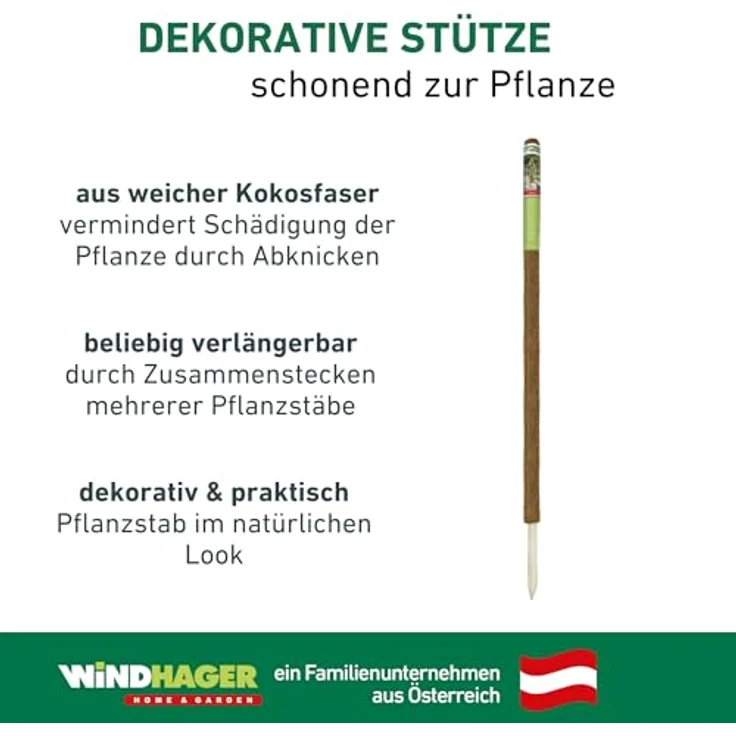 Windhager Pflanzstab Kokos, Rankstab Rankhilfe Blumenstab Kokosstab, zur Dekoration, aus natürlicher Kokosfaser, verlängerbar, 110 cm, 05663 – Bild 6