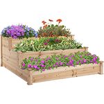 Outsunny Hochbeet 3-stufige Gartenbeet Pflanzenbeet Kräuterbeet Blumentreppe für Balkon Garten Natur Tannenholz 124 x 124 x 56 cm